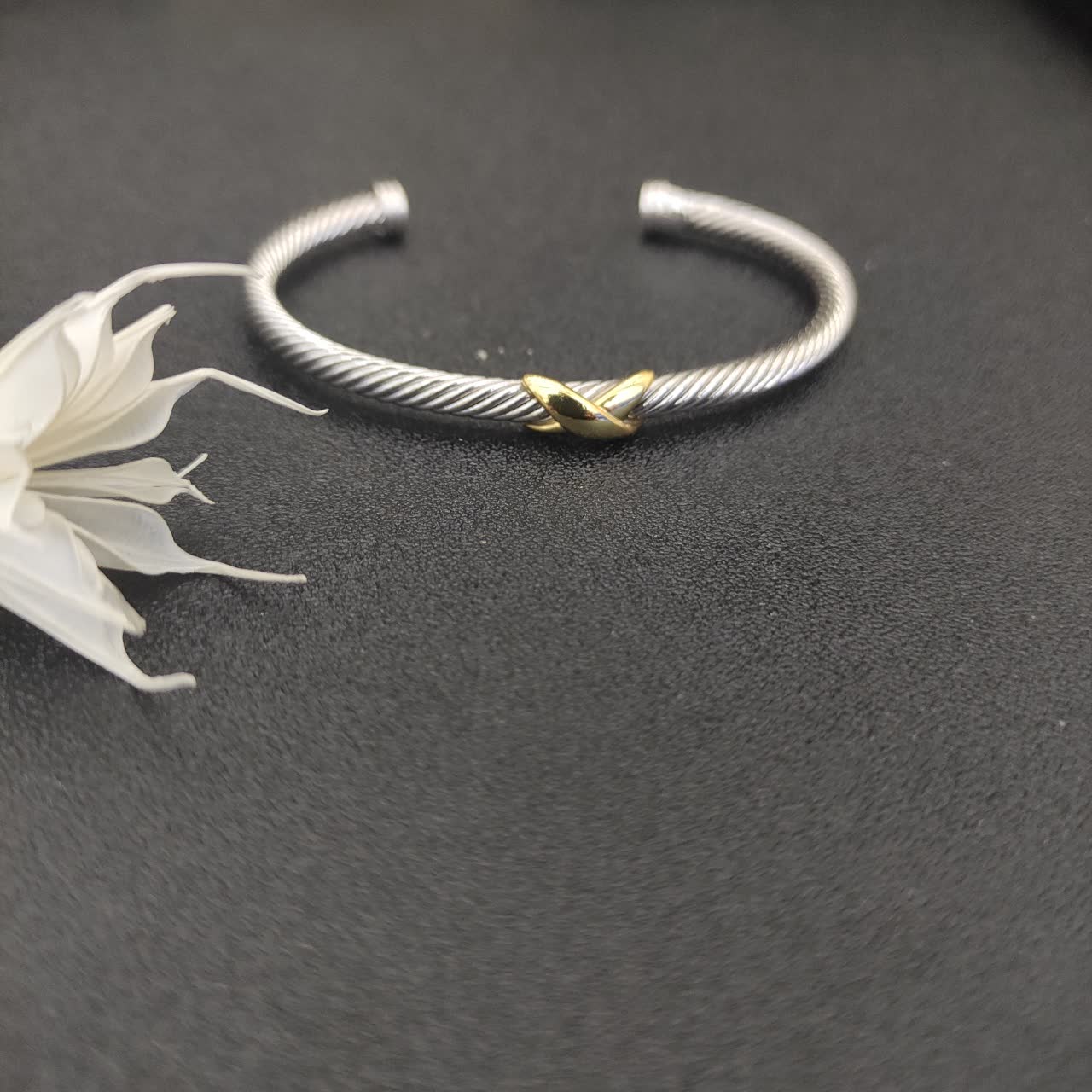 David Yurman Silver Cable Bangle with Gold Accents David Yurman Silver Cable Bangle with Gold Accents